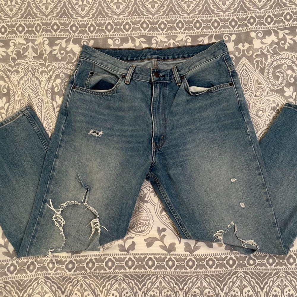 Levi Strauss & Co 517 Stone Wash Ripped Bootcut Denim Jeans